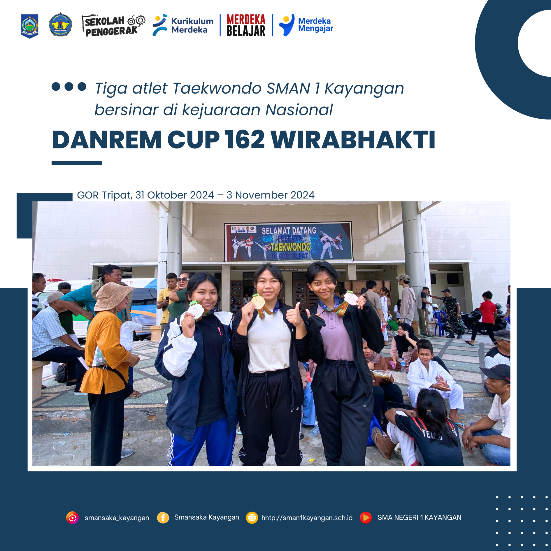 3 Atlet Taekwondo SMAN 1 Kayangan bersinar di kejuaraan Nasional DANREM CUP 162 WIRABHAKTI.