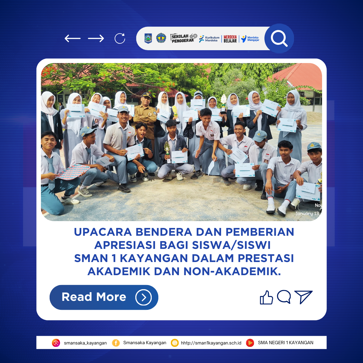 Upacara bendera dan pemberian apresiasi bagi siswa/siswi SMAN 1 Kayangan dalam prestasi akademik dan non-akademik.